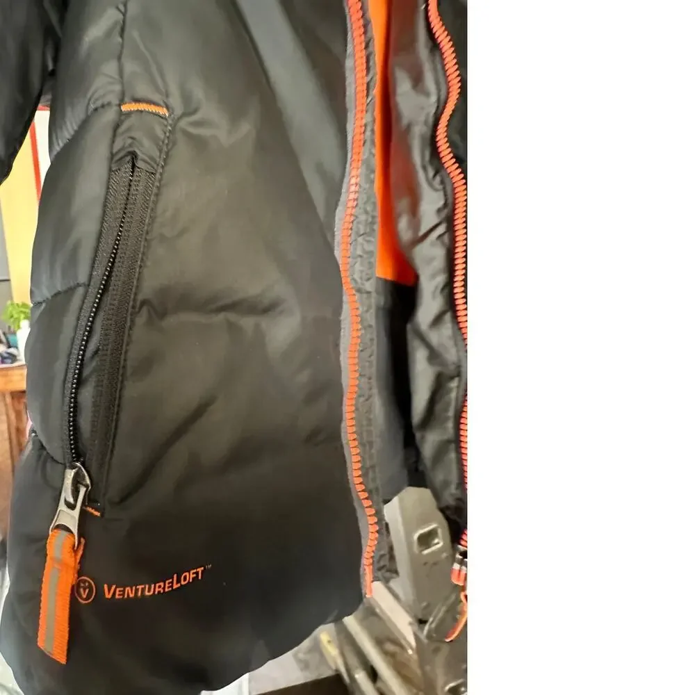Champion Boys Puffer Jacket XS 4–5 Gray Orange Fleece Lined Hooded Winter Coat